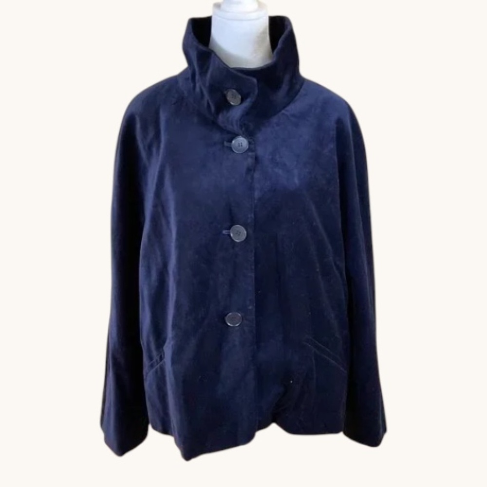 Talbots Navy Blue Button-Front Cape Coat